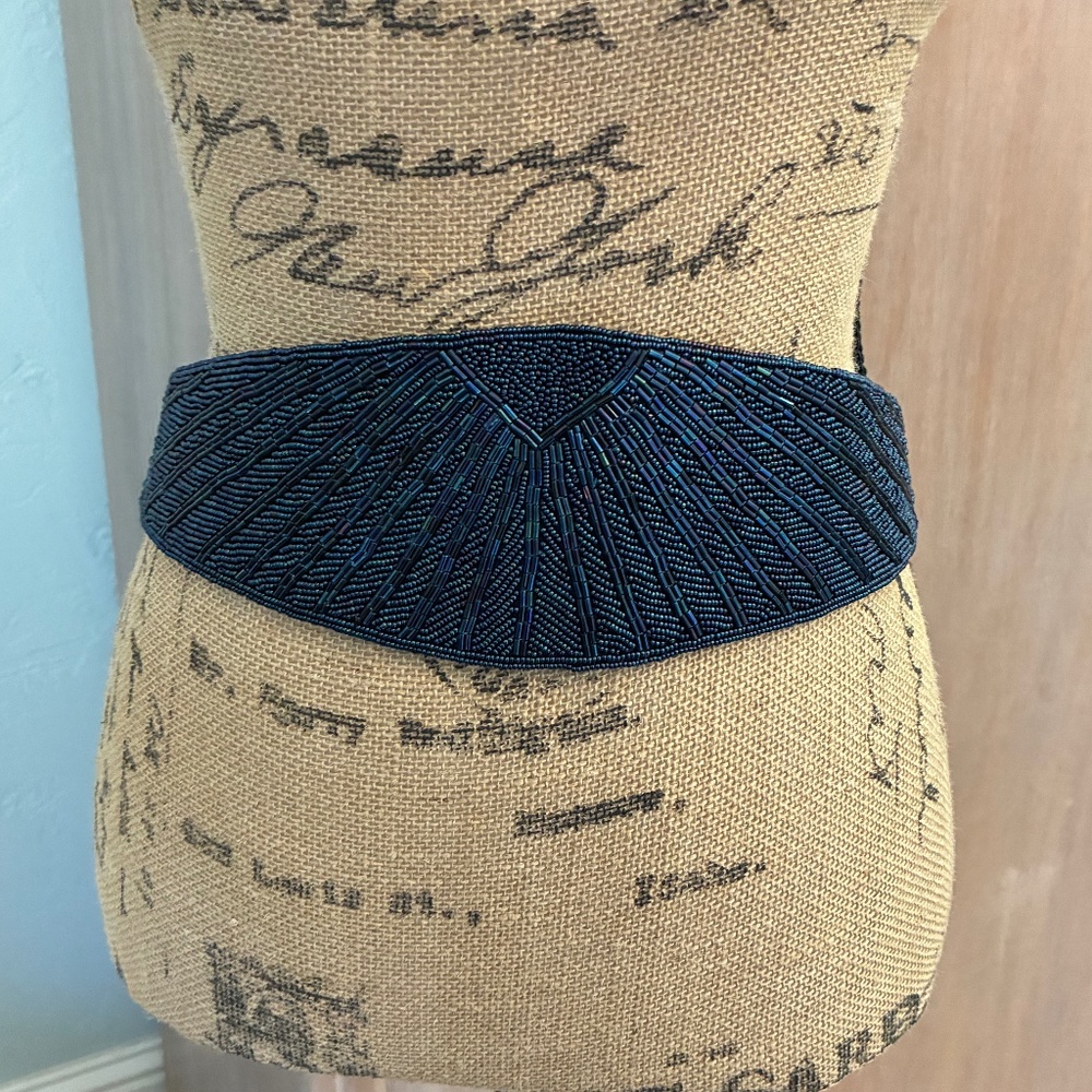 Vintage 80s Fully Beaded Cocktail Formal Maximalist Lined Waist Belt OS New wtag